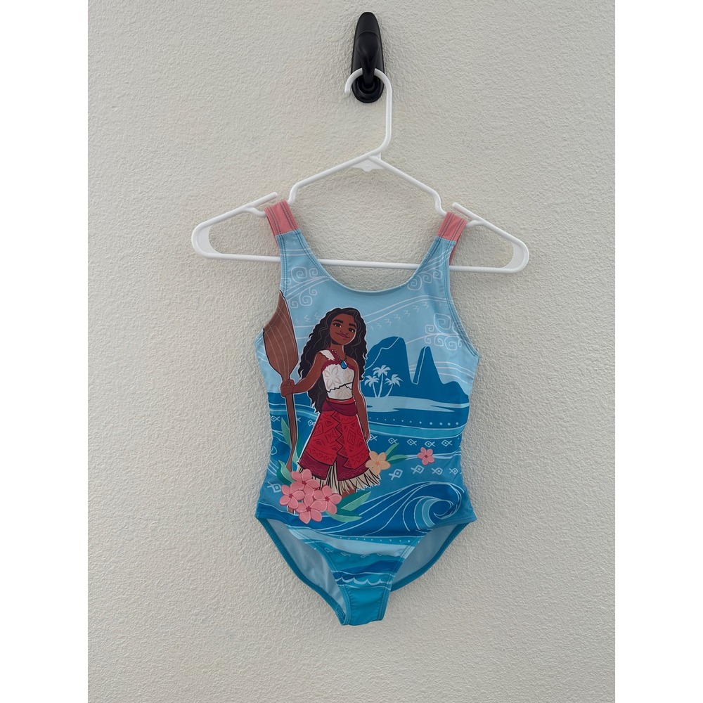 Disney Moana 2 Girls Blue One Piece Swimsuit Graphic Bathing Suit Size 7-8